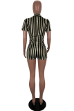 Black Sexy Casual Street Striped Turndown Collar Skinny Jumpsuits