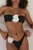 Black Sexy Solid Patchwork Appliques Swimwears