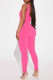 Pink Street Print Letter U Neck Jumpsuits