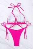 Red Sexy Solid Bandage Backless Swimwears (With Paddings)