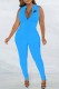 Blue Street Print Letter Zipper Collar Jumpsuits