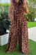 Leopard Print Sexy Print Bandage Backless O Neck Regular Jumpsuits