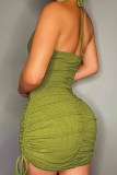 Pink Sexy Print Fold Letter Halter A Line Dresses