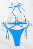 Red Sexy Solid Bandage Backless Swimwears (With Paddings)