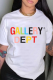 White Casual Street Print Patchwork Letter O Neck T-Shirts