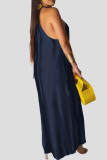 Black Sexy Solid Patchwork Halter Straight Jumpsuits
