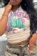 Khaki Casual Print Basic V Neck T-Shirts