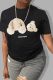 Black Casual Daily Print Patchwork O Neck T-Shirts