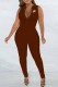 Brown Street Print Letter Zipper Collar Jumpsuits