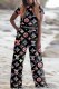 Black Street Print Letter O Neck Short Sleeve Two Pieces