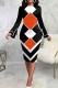 Orange Casual Print Patchwork O Neck One Step Skirt Dresses