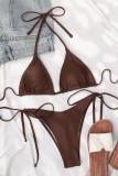 Red Sexy Solid Bandage Backless Swimwears (With Paddings)