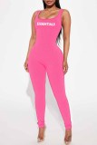 Pink Street Print Letter U Neck Jumpsuits