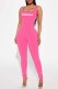 Pink Street Print Letter U Neck Jumpsuits