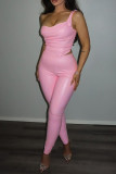 Pink Casual Solid Backless Spaghetti Strap Sleeveless Two Pieces