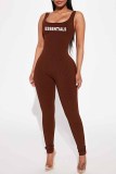 Pink Street Print Letter U Neck Jumpsuits