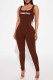 Brown Street Print Letter U Neck Jumpsuits