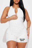Pink Sportswear Print Letter Zipper Collar Rompers
