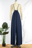 Black Sexy Solid Patchwork Halter Straight Jumpsuits