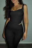 Pink Casual Solid Backless Spaghetti Strap Sleeveless Two Pieces