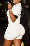 White Sexy Casual Street Solid Hollowed Out Patchwork Buttons Turndown Collar Regular Rompers