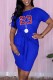 Blue Casual Print Basic O Neck Short Sleeve Dress
