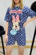 Blue Casual Living Character Print Letter O Neck Short Sleeve Two Pieces