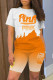 Orange Casual Letter Print Basic O Neck Short Sleeve Two Pieces