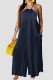 Black Sexy Solid Patchwork Halter Straight Jumpsuits