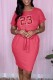 Red Casual Print Basic O Neck Short Sleeve Dress