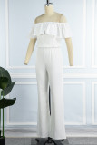 Red Casual Solid Patchwork Flounce Off the Shoulder Straight Jumpsuits