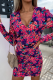 Fuchsia Casual Street Print Patchwork Fold V Neck One Step Skirt Dresses