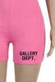 Pink Sportswear Print Letter Zipper Collar Rompers