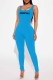Blue Street Print Letter U Neck Jumpsuits