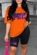 Orange Casual Print Letter O Neck Short Sleeve Two Pieces