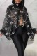 Black Street Print See-through Letter O Neck Tops(Not Contain A Pearl Necklace)