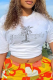 White Casual Daily Print Patchwork Letter O Neck T-Shirts