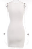 White Sexy Street Print Patchwork U Neck Pencil Skirt Dresses