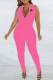 Pink Street Print Letter Zipper Collar Jumpsuits