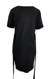 Black Casual Print Basic O Neck Short Sleeve Dress