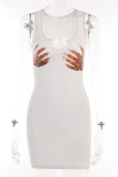 White Sexy Street Print Patchwork U Neck Pencil Skirt Dresses