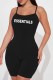 Black Street Print Letter Spaghetti Strap Rompers