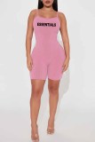 Pink Street Print Letter Spaghetti Strap Rompers