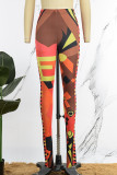 Colour Sexy Print Patchwork High Waist Pencil Full Print Bottoms