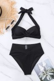 Black Sexy Solid Bandage Backless Swimwears (With Paddings)