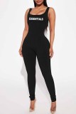Pink Street Print Letter U Neck Jumpsuits