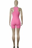 Pink Sportswear Print Letter Zipper Collar Rompers