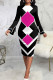 Rose Red Casual Print Patchwork O Neck One Step Skirt Dresses