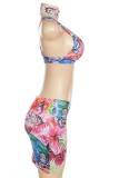 Colour Sexy Print Backless V Neck Sleeveless Two Pieces