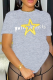 Grey Casual Street Print Patchwork Letter O Neck T-Shirts